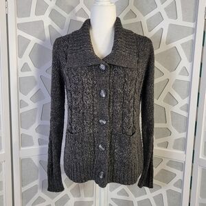 St. John's Bay Medium Button Up Cardigan Sweater Cable Knit Black/Grey